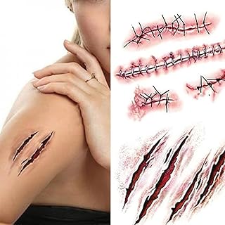 3D one Piece Fake Scar Temporary Tattoos For Adults, Horror Fake Tattoos For Body Face Masquerade Prank Makeup Cosplay Costume Party