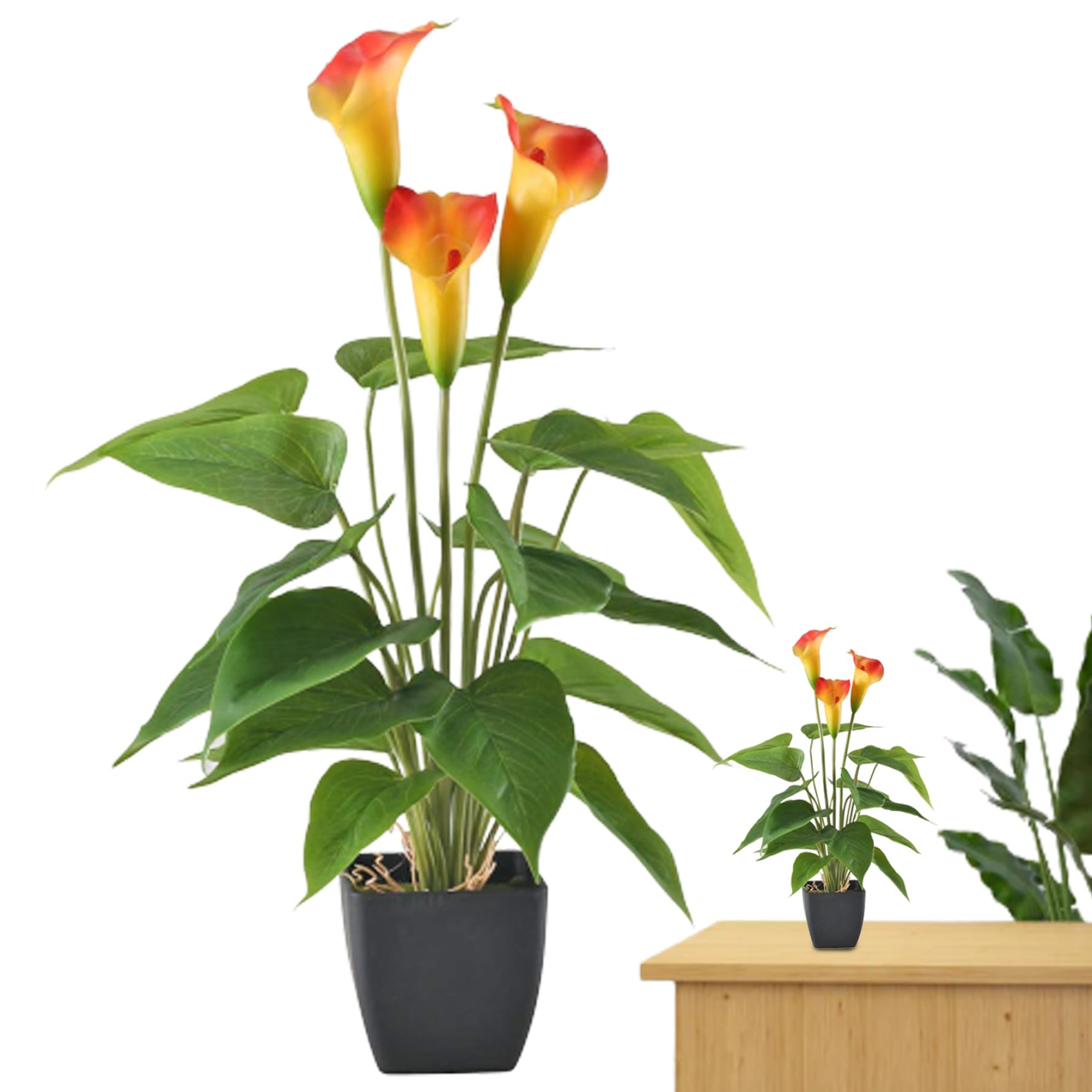 Faux lys calla orange en pot pour décorer sans entretien votre maison ou terrasse