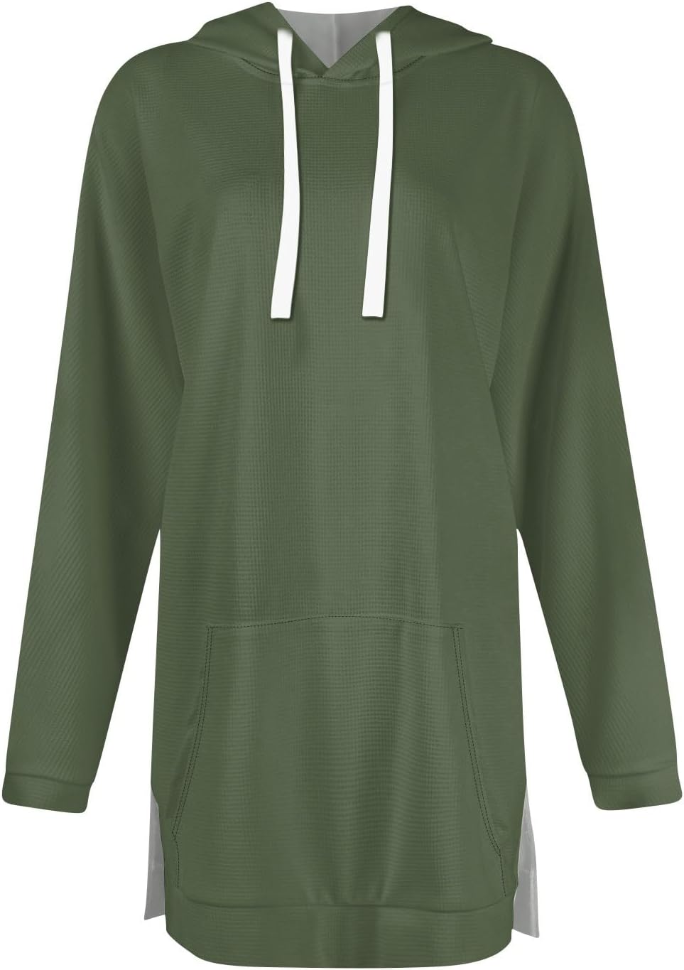 Womens Tunic Tops Hooded Waffle Knit Tops Long Sleeve Shirts Casual Split Hem Fall Hoodies with Pockets - Image 3