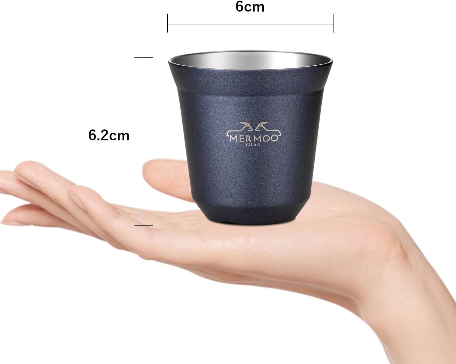 MERMOO YILAN Stainless Steel Espresso Cups 80ml-4pcs/Set Travel Coffee Cup Double Walled Demitasse Cups with Storage Pouch