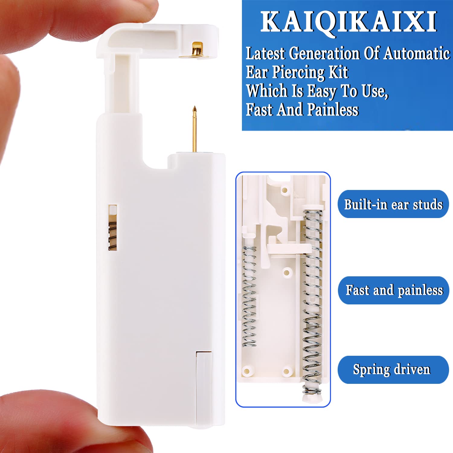 KAIQIKAIXI 2Pcs Ear Piercing Kit Automatic And Painless Ear Nail Gun Disposable Aseptic Household Ear Piercing Gun Portable Ear Piercing Gun Group Ear Piercing Tools (3mm, Golden)