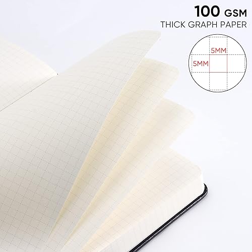 Miniatura 2 de BLUMOST Cuaderno de papel cuadriculado con 280 páginas, cuaderno de papel cuadriculado A5, diario de cuero cuadriculado grueso de 3.53 ozm para