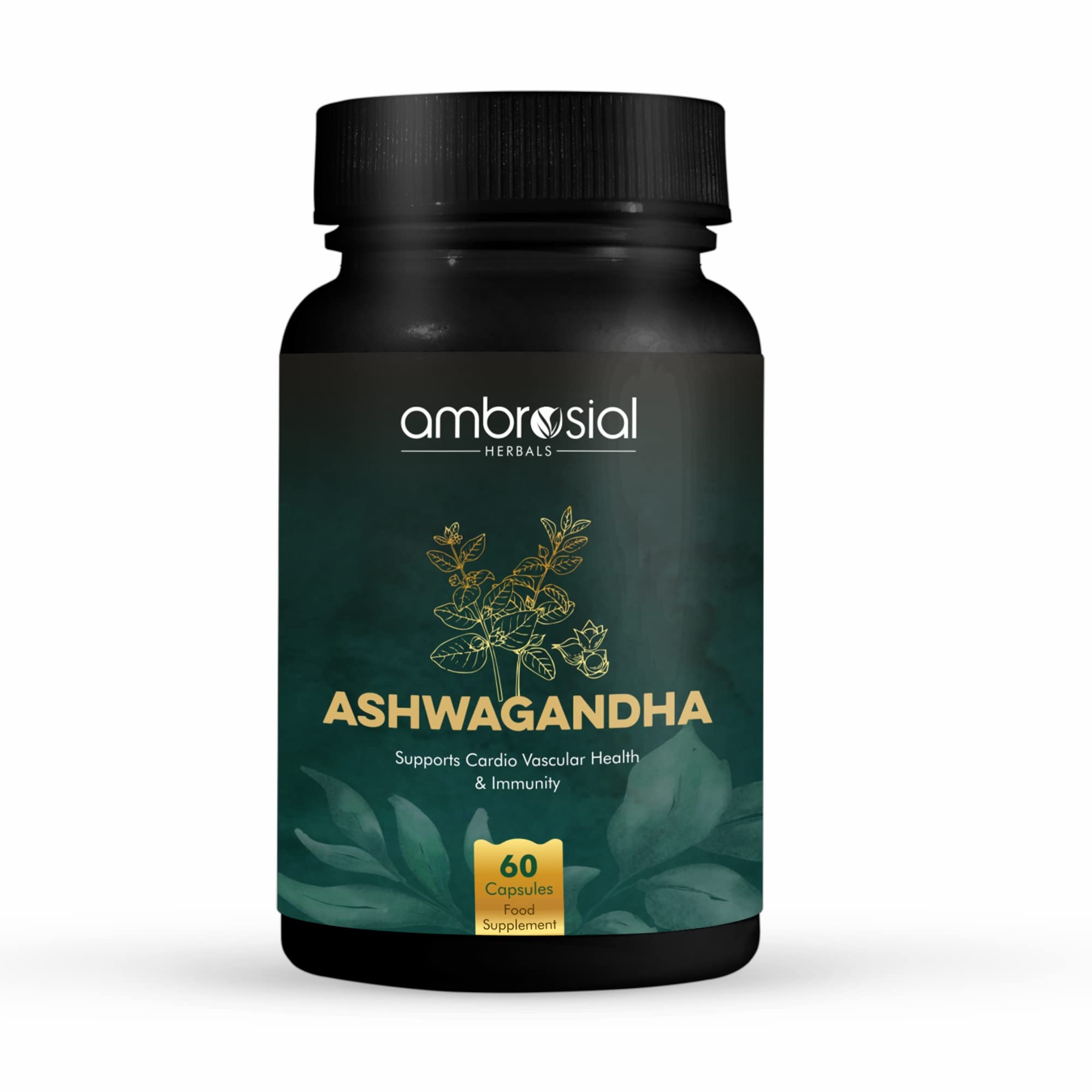 Ambrosial Ashwagandha Capsules 500mg per Capsule | High Strength Ashwagandha Root Powder| Herbal Supplement with Immunity Support | Non-GMO & Gluten Free (Pack of 1)