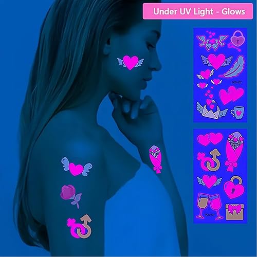 Miniatura 5 de Tatuaje temporal para el día de San Valentín para adultos y niños, tatuajes falsos de labios de corazón, flores de rosa, calcomanías luminosas de