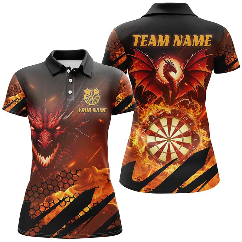 Personalisierte Drachen-Dartboard-Feuer-Flammen Herren & Damen-Dart-Shirts - Individuelle 3D-Dartliga-Teamtrikots T1700
