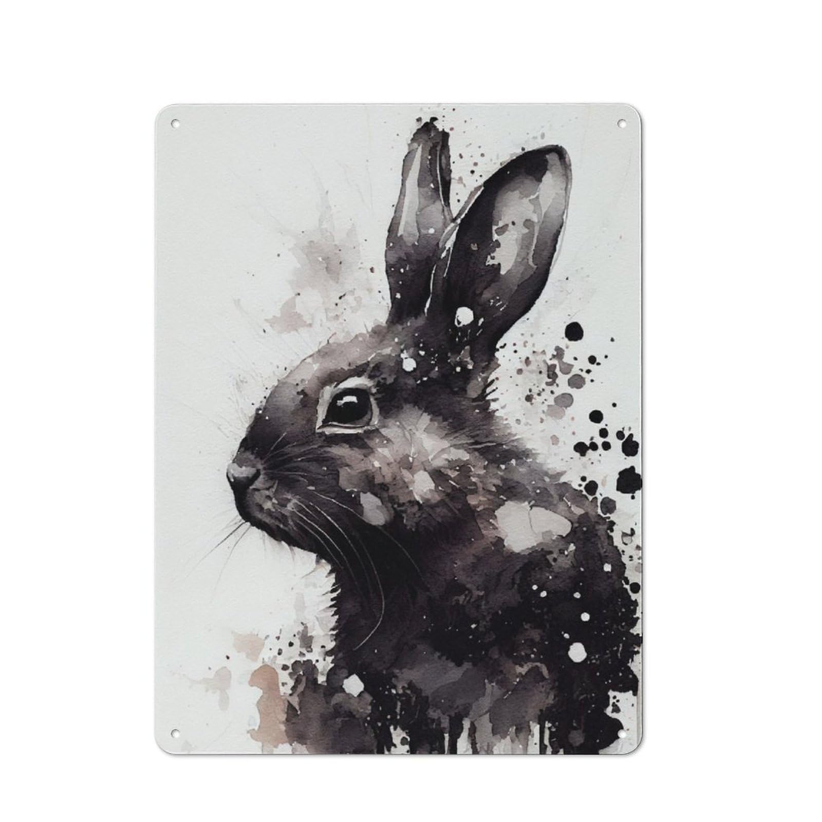 Junmoney Rabbit Black And White Retro Printed Metal Sign 40X30cm For Garage Or Workshop, For Garage, Workshop And Man Cave Decoration