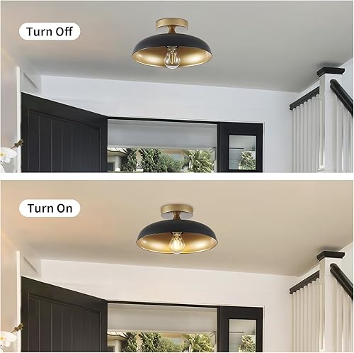 Miniatura 4 de MIAYBPH Lámpara de techo de montaje empotrado, iluminación de pasillo de 12 pulgadas con acabado negro y dorado, luz semiempotrada industrial de