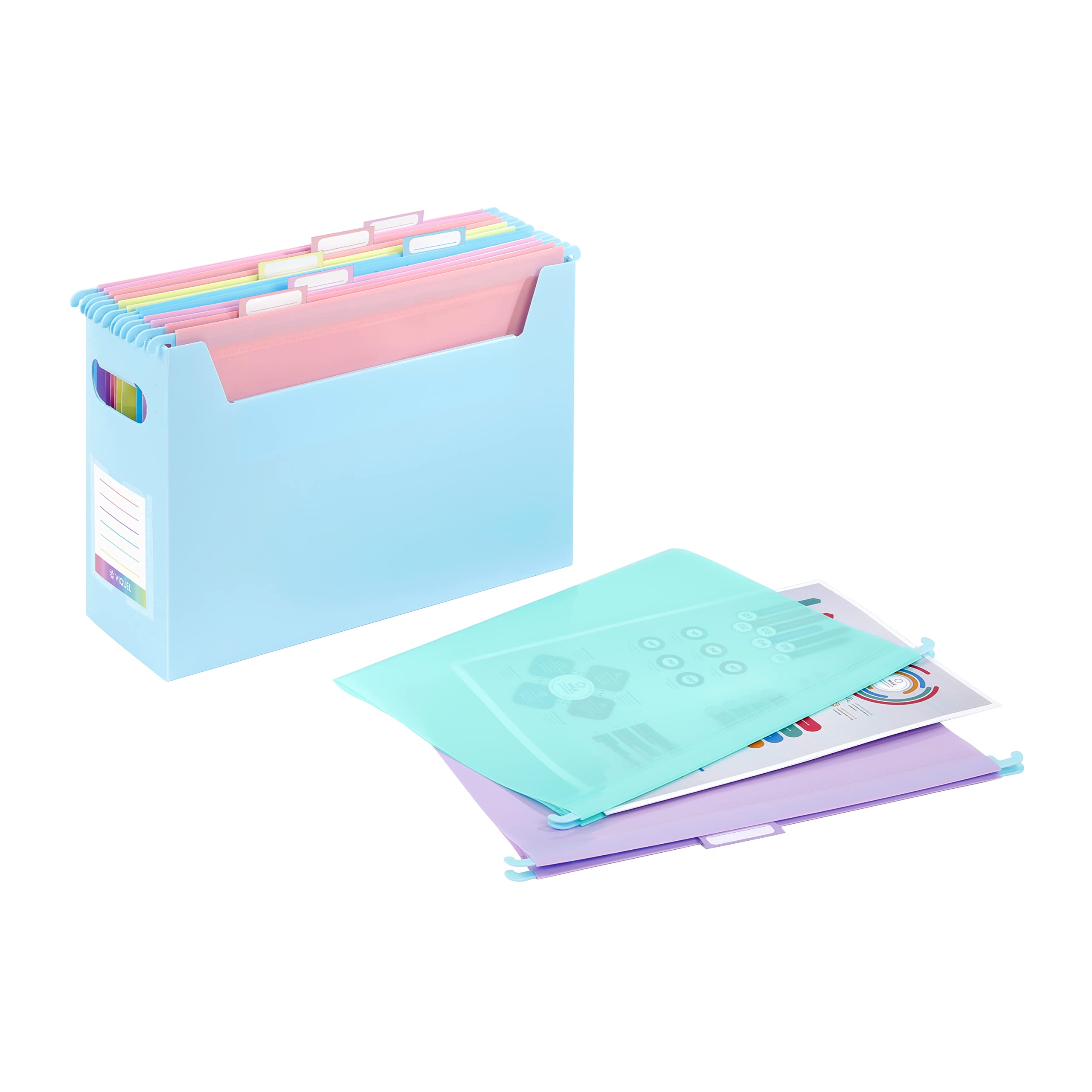 Viquel EASYCASE - Caja de clasificación con 8 carpetas colgantes A4 RAINBOW Pastel, color azul pastel