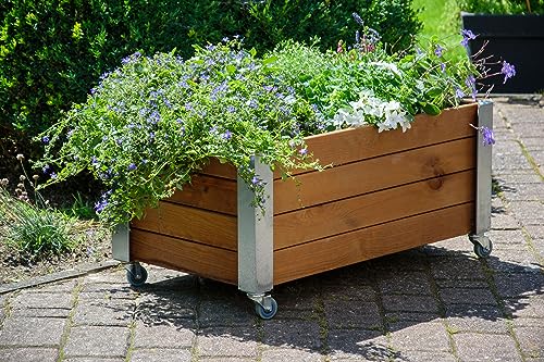 dobar® Hochbeet Rolfi | Rollbares Hochbeet mit Pflanzenvlies | Pflanzkasten aus Holz | 78 x 52 x 40,5 cm | Kiefer | braun