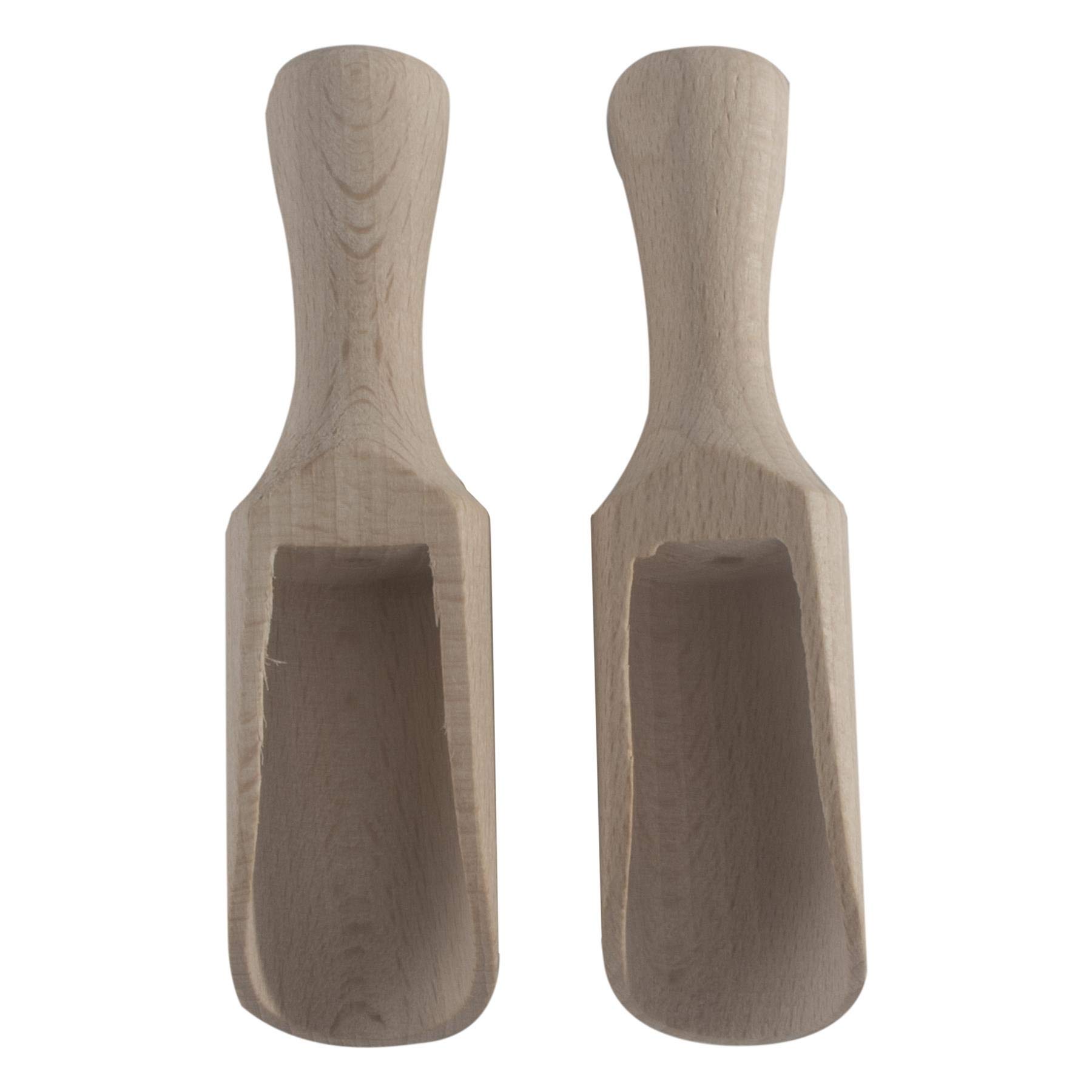 WooDeeDoo Wooden Scoop | 2 Pcs Large 10 cm | Natural Beechwood | Bath Salt Flour Herbs Spices Sugar Soil Sand Coffee Baby Milk Laundry Detergent Washing Powder | Kitchen Cooking Tool Utensils