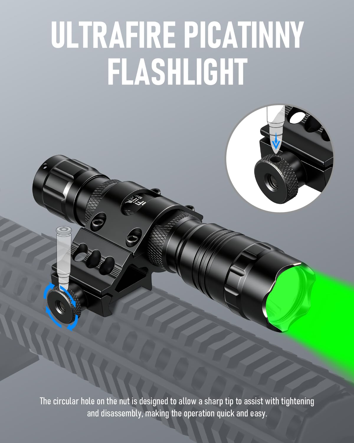 ULTRAFIRE 501GX Grünes LED-Jagd-Taschenlampen-Set, 600 Lumen, 520-530 nm