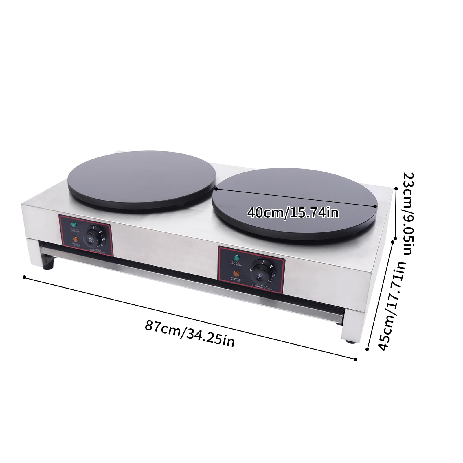 CRYBY 2-Pan Electric Crepe Maker, 3.4KW Stainless Steel Pancake Maker Griddle Crepe Pan with 4 Non-Slip Feet and 1 Spatula, Portable Crepe Making Machine for Eggs Tortilla Omelets Quesadillas, 110V