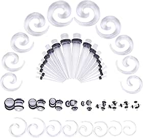 14G-00G 00G-3/4" Kit de alargadores de orelha de acrílico em forma de crescente conjunto de plugues de búfalo cônico, Zircônia cúbica