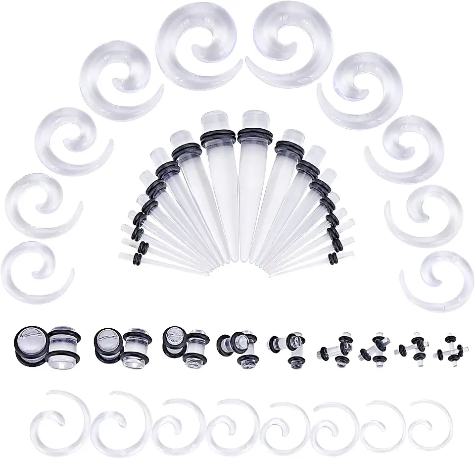 14G-00G 00G-3/4" Kit de alargadores de orelha de acrílico em forma de crescente conjunto de plugues de búfalo cônico, Zircônia cúbica