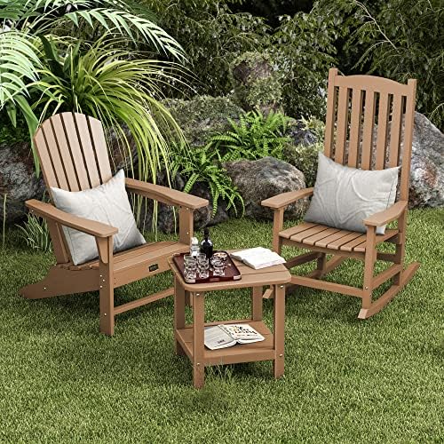 SERWALL Double Adirondack Side Table Rectangular End Table Set of 2, Brown