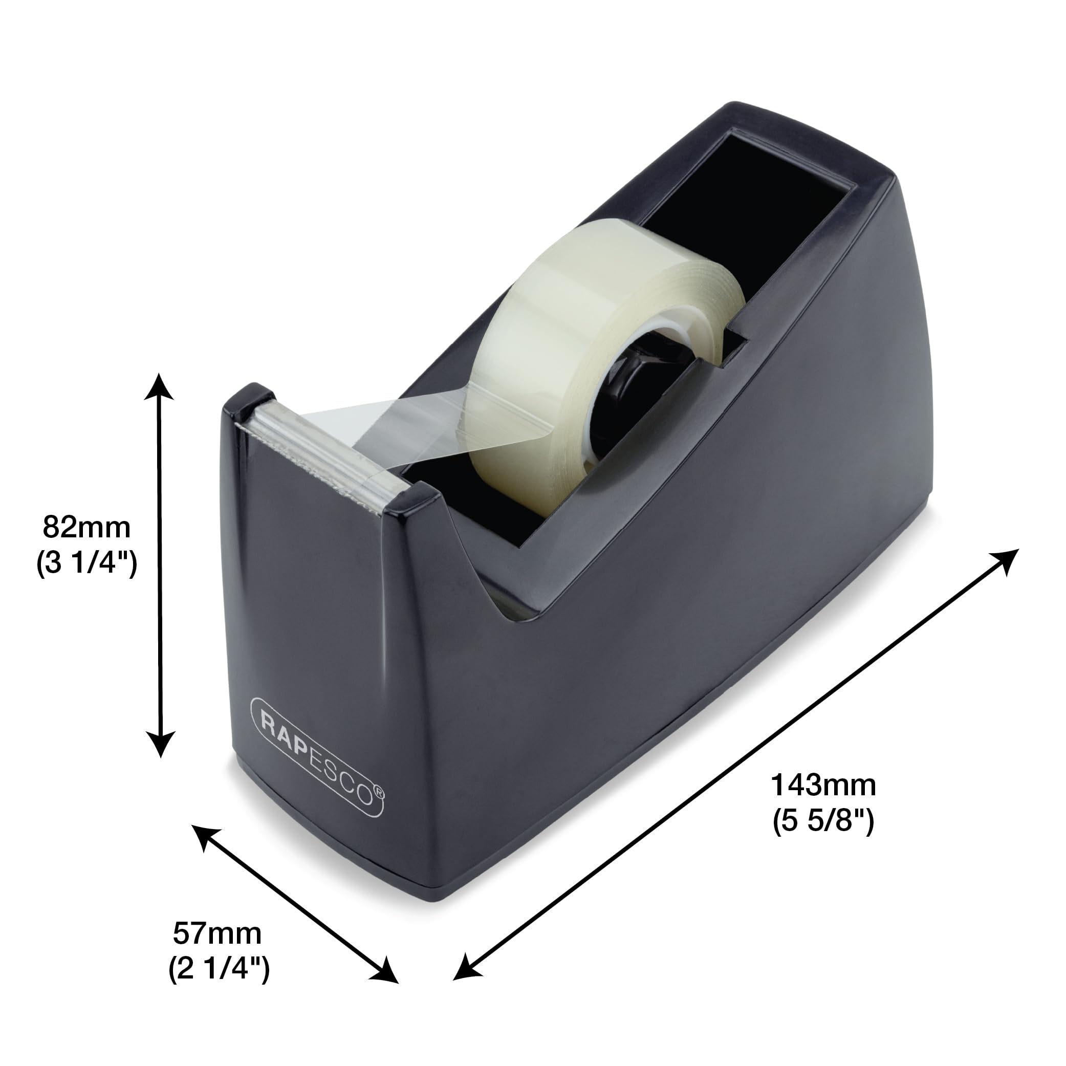 Rapesco 1619 Dispensador de Cinta Adhesiva 300 con Diámetro del Mandril de 25 mm, 4 Rollos de Cinta Incluidas, Negro