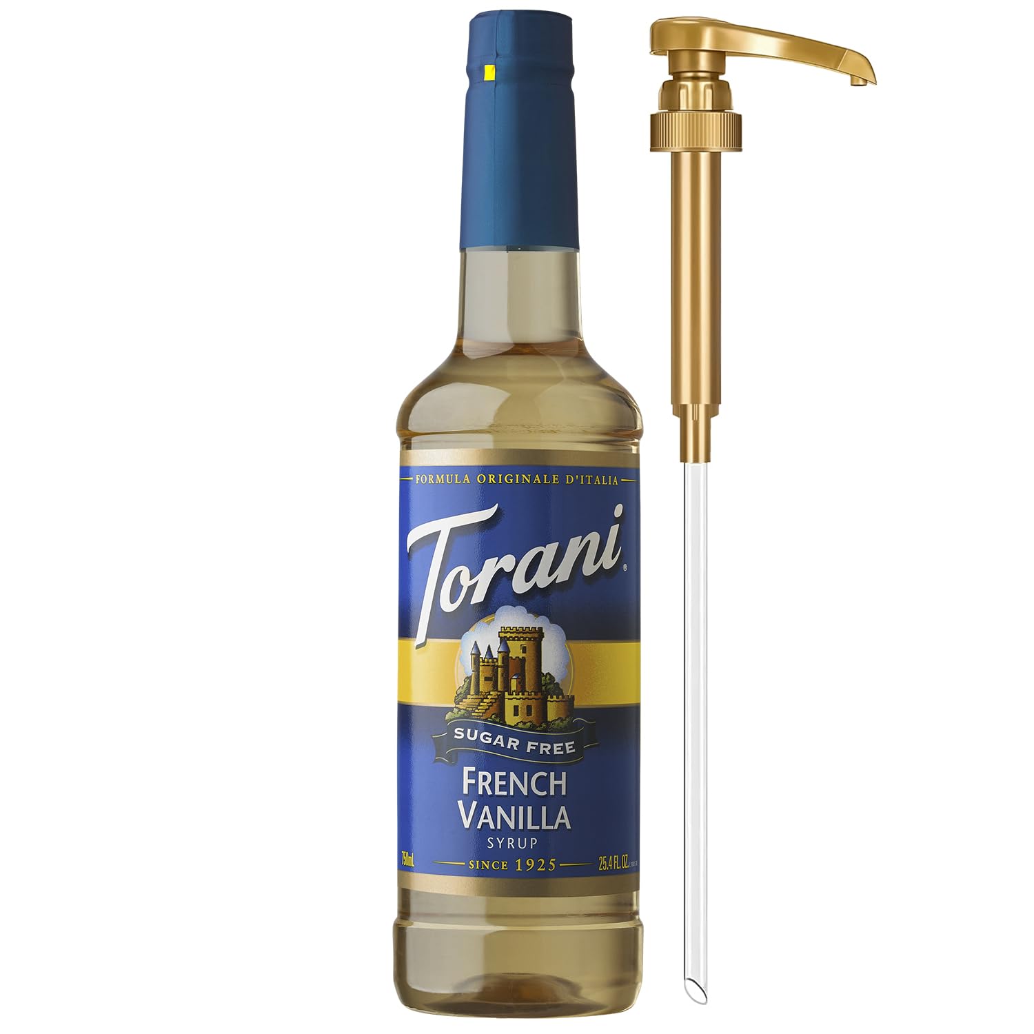 Torani Sugar Free Coffee Syrup, French Vanilla Flavored Syrup for Drinks, Zero Calorie, Pump Included, 25.4 Fl Oz