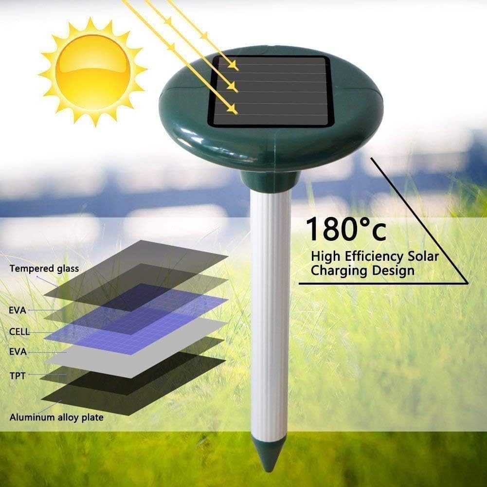 GAOUTO Lot de 2 répulsifs solaires anti-taupes : répulsif anti-campagnols solaire, IP65 étanche à ultrasons pour répulsif anti-taupes pour le jardin, lutte contre les taupes