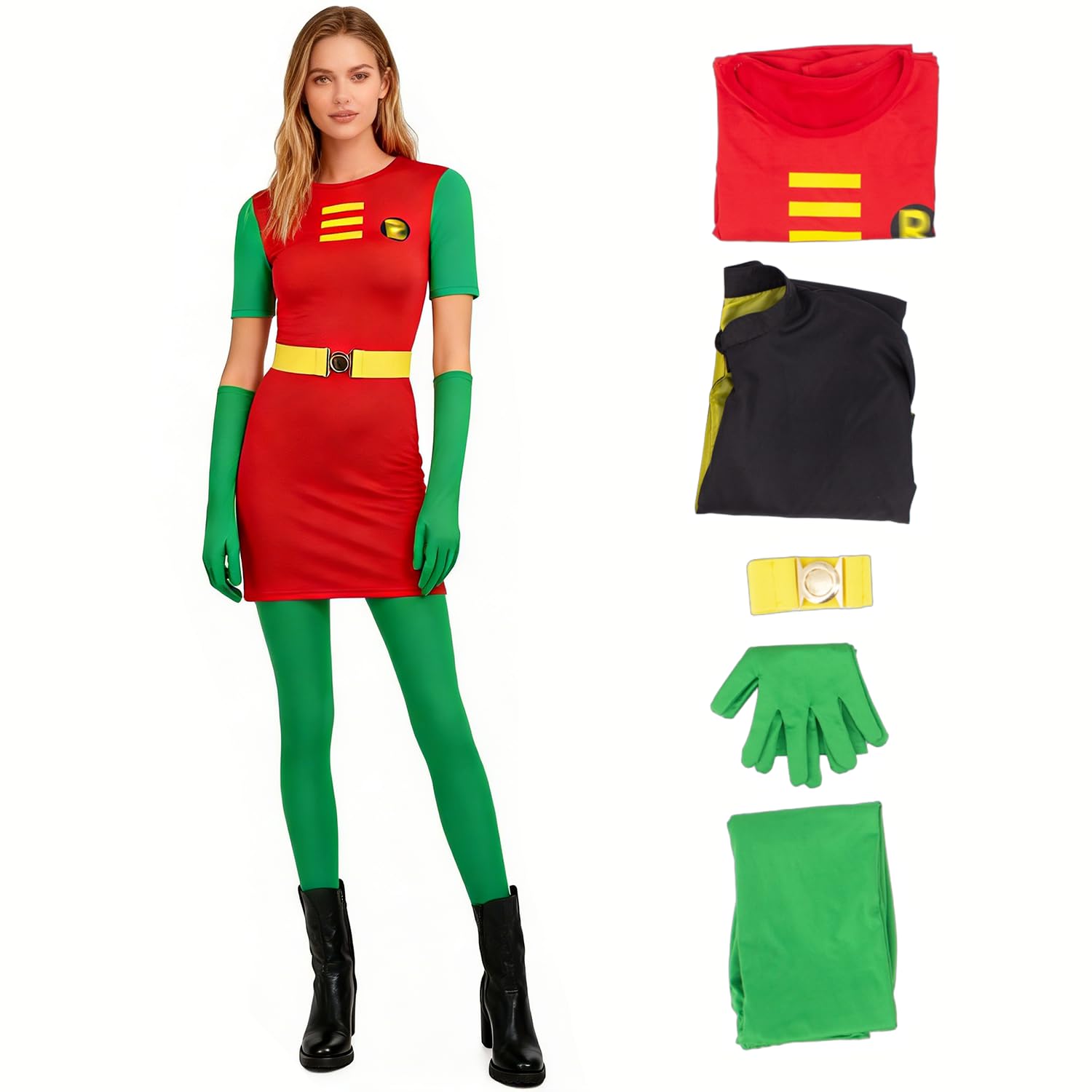 AYYOHON Robin Costume Mens Robin Jumpsuit Adult Superhero Bodysuit Halloween Cosplay Outfits Cloak Gloves Eye Mask Belt Sets XL โ image 1