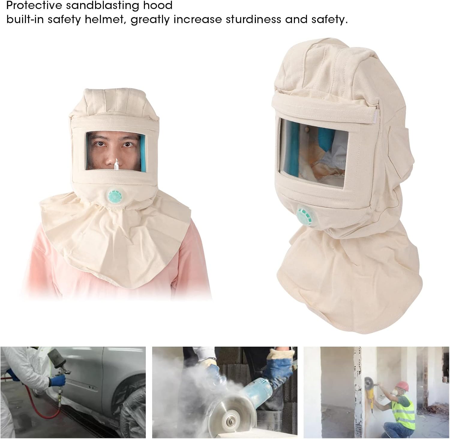 Sand Blasting Hood, Canvas Shawl Sandblaster Protective Gear Mask for Spraying Sanding Cutting, DIY Painting Woodworking Anti dust Hood for Spraying Sanding Cutting, Xiuganpohd2v7so8kf