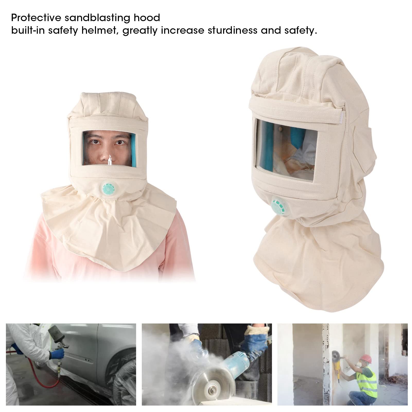 Sabbiatura Cappuccio Casco per sabbiatura con design di ventilazione e vetro trasparente, casco per sabbiatura antipolvere con protezione per il collo, adatto per sabbiatura e lucidatura