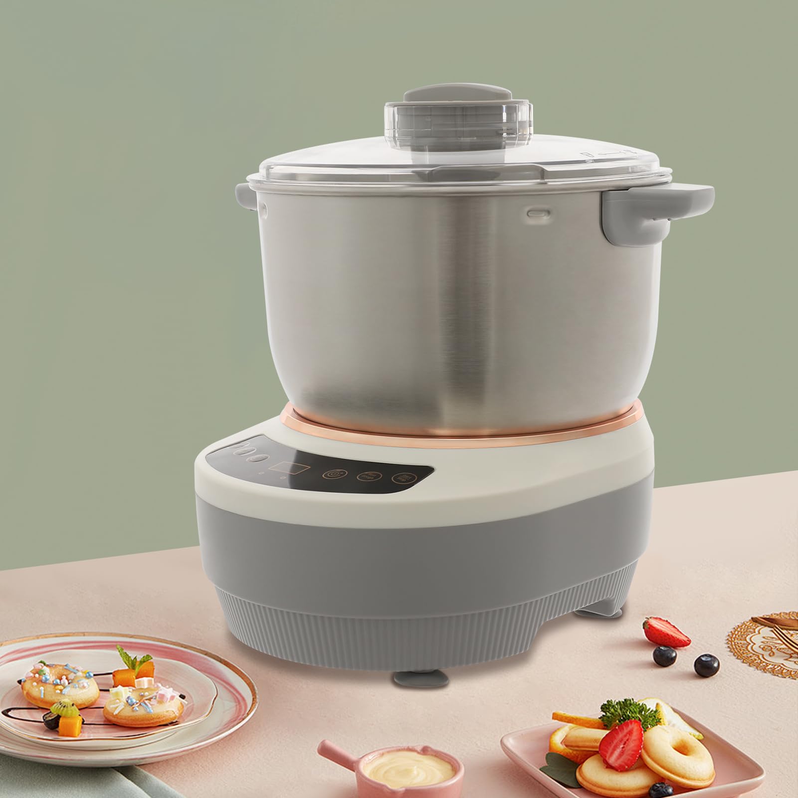 Edelstahl Teigmaschine, 7L Vollautomatische Teigmaschine, 250W Teigknetmaschine mit Gärfunktion, Automatische Knetmaschine für Herstellung von Brot, Kuchen, Kekse, Nudeln