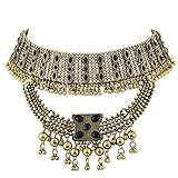 Retro Boho Tribal Tassel Collar Bib Chain Chunky Pendant Statement Necklace Choker for Women (Gold)