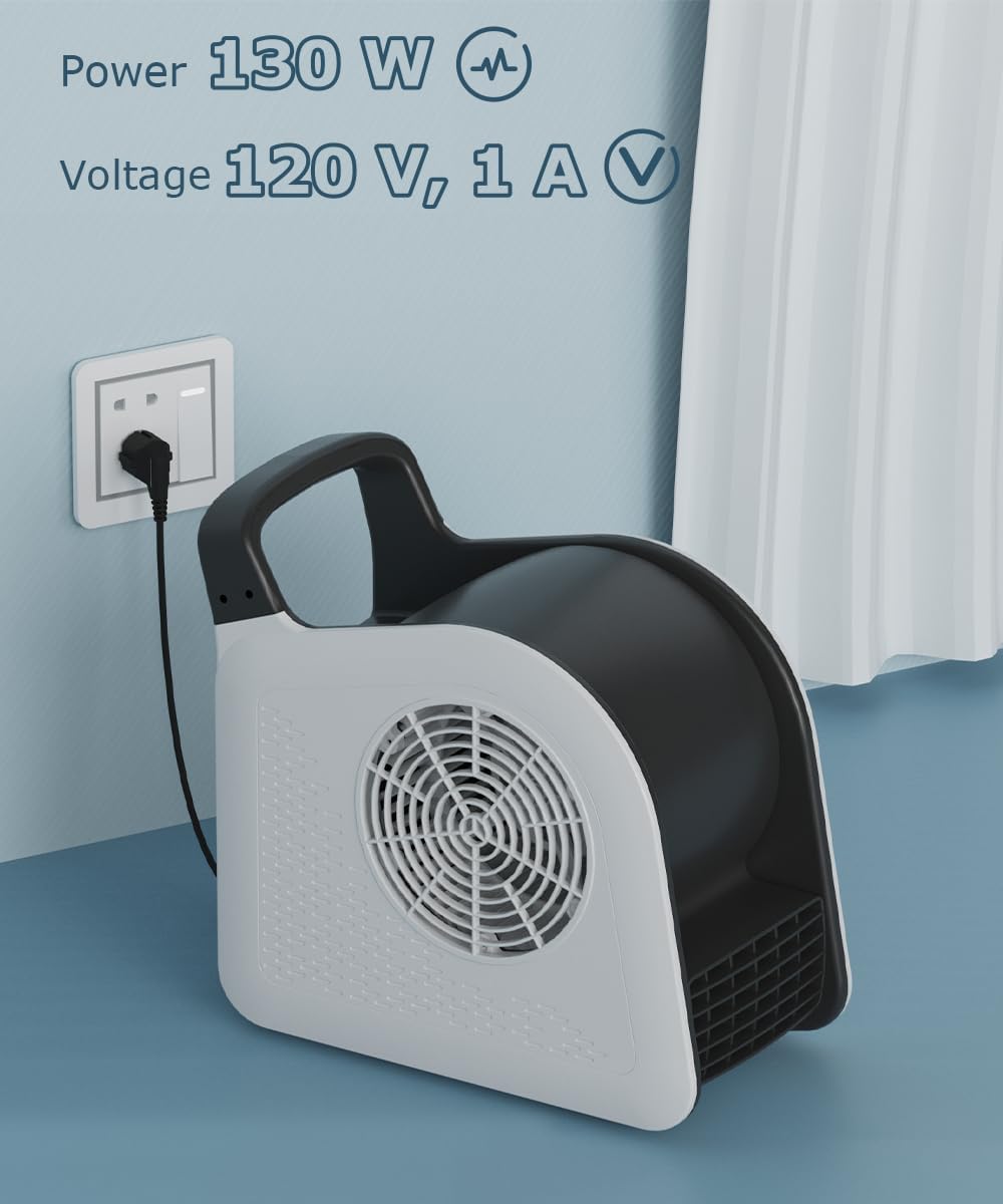 High Velocity Blower Fan for Drying Cooling and Ventilating, Portable Air Mover Floor Fan with 185° Rotation for Home Use or Job Site, Utility Fan with 3 Speeds, 2 Outlets, 130W 325CFM