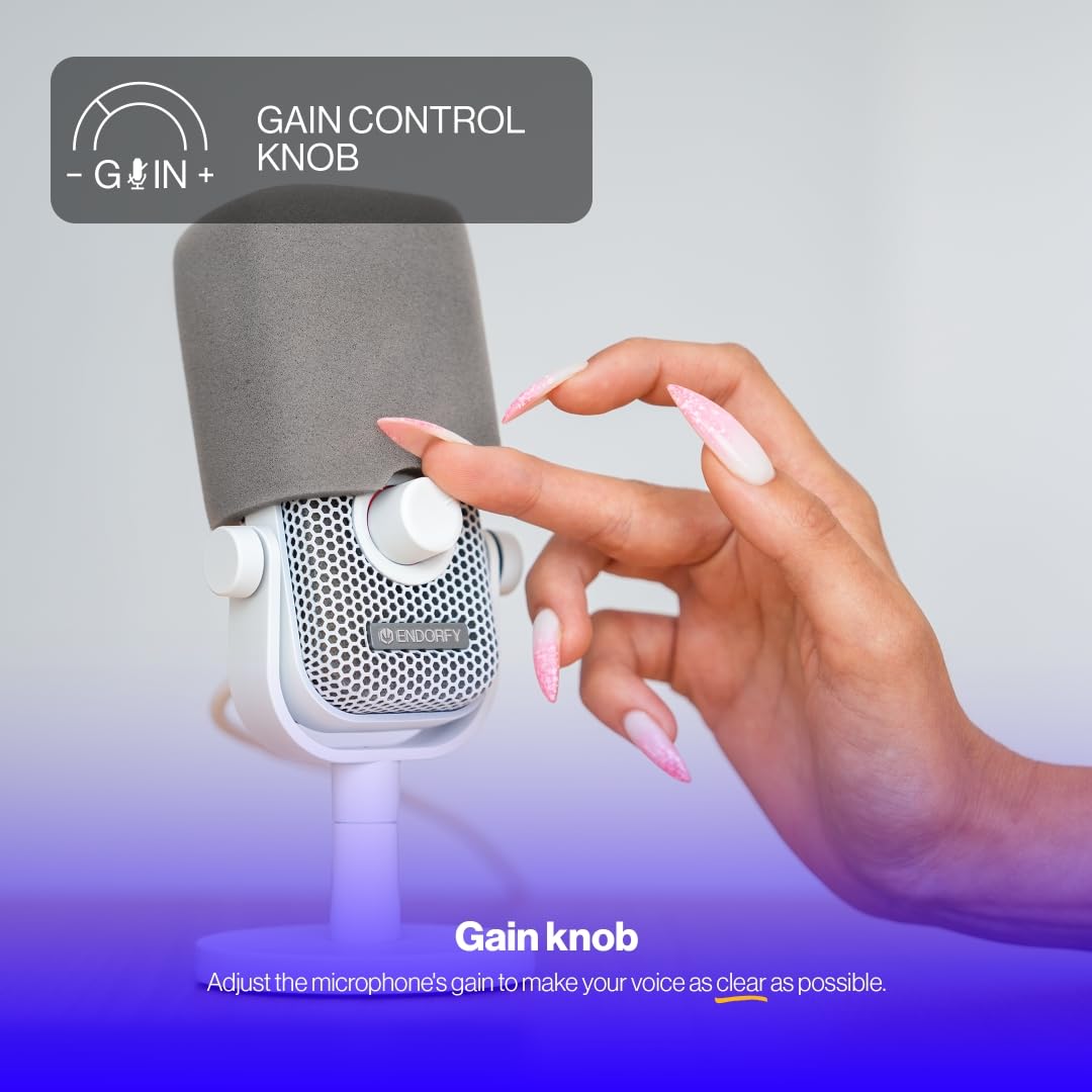 ENDORFY Solum Voice S Onyx White, Gaming Micrófono PC, Podcast Micrófono, Streaming Micrófono, Iluminación RGB, Micrófono USB Plug & Play, Botón Tap-to-Mute, Regulador Gain, Cardioide EY1B015