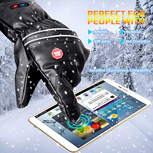 BIAL Heated Gloves for Men Leather Electric Rechargeable Battery Powered Touch Screen Ski Gloves Hand Warmer for Men Winter Cold Weather Motorcycle,Hunting,Riding
