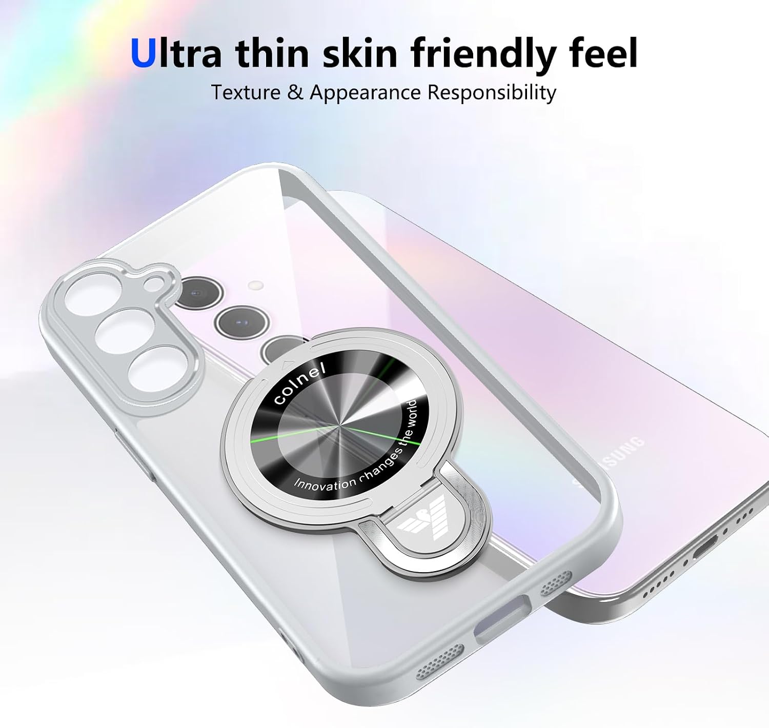 Asuwish Phone Case for Samsung Galaxy A35 5G Cell Cover with Tempered Glass Screen Protector and Military Grade Drop Protection Hybrid Rugged Slim Stand Ring Hard Holder A 35 35A A355G Women Men Gray image 4
