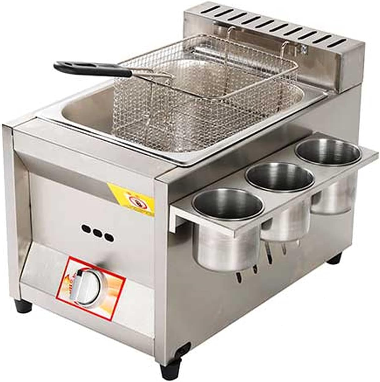 Friggitrice a gas di grande capacità, friggitrice a gas in acciaio inossidabile per casa e commerciale, potenza di fuoco regolabile, con cestini e coperchi, per patatine fritte ciambelle pesce