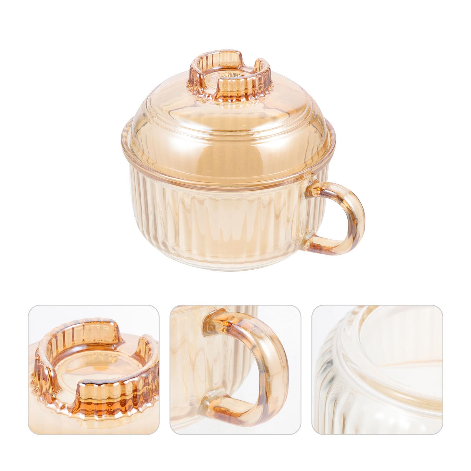 Cuenco de Vidrio Marrón Resistente al Calor y Fácil de Limpiar para Sopa con Tapa Diseño Simple y Delicado Adecuado para Familias y Restaurantes