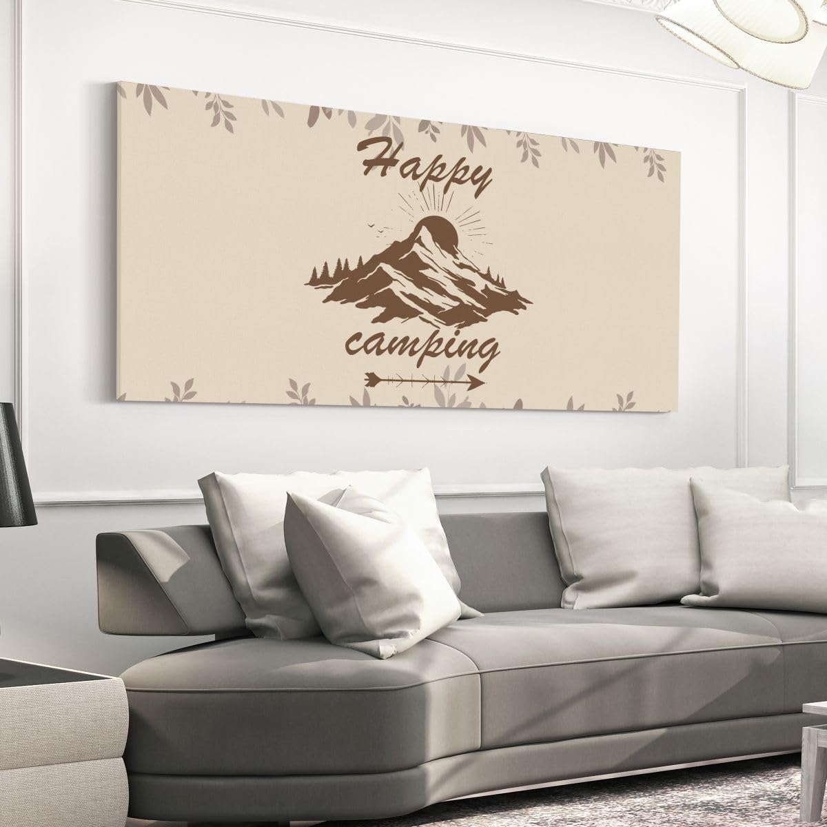 Erosebridal Camping Decor Wall Art Artwork Camper Campground Large Canvas Wall Art Modern Leaves Painting 38"X 19" Mountain Adventure Theme Posters For Bedroom Home Decor