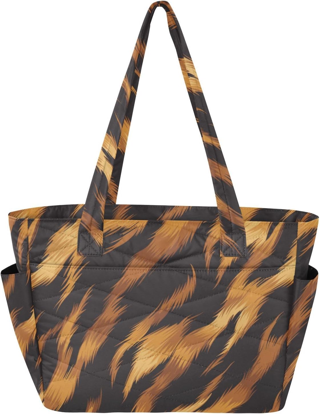Animal Tigers Fur Print Gold Black Women Tote Bag Gym Bag for Pool Gym Grocery Travel with Multiple Pockets & Zipper Compartments Bolsa para gimnasio