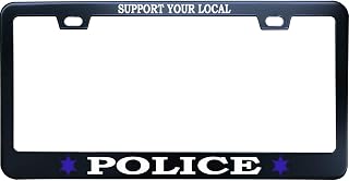 Matt Black Police License Plate Frame, Support Your Local Police, 12" X 6" Novelty Tag Metal Frame for US/Ca Vehicles, 2 Holes and Screws