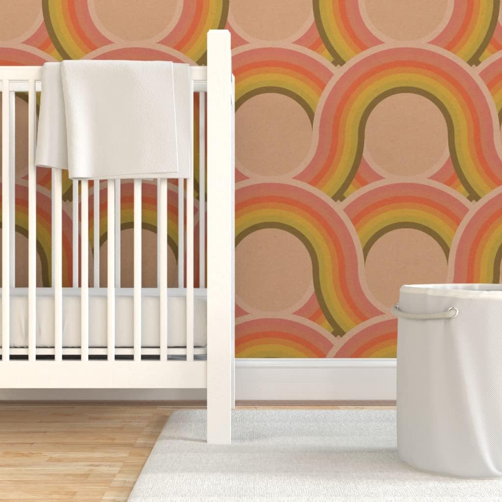Peel & Stick Wallpaper 3ft x 2ft - Retro Textured Vintage Geometric Graphic 70S 1960S Custom Removable Wallpaper by Spoonflower