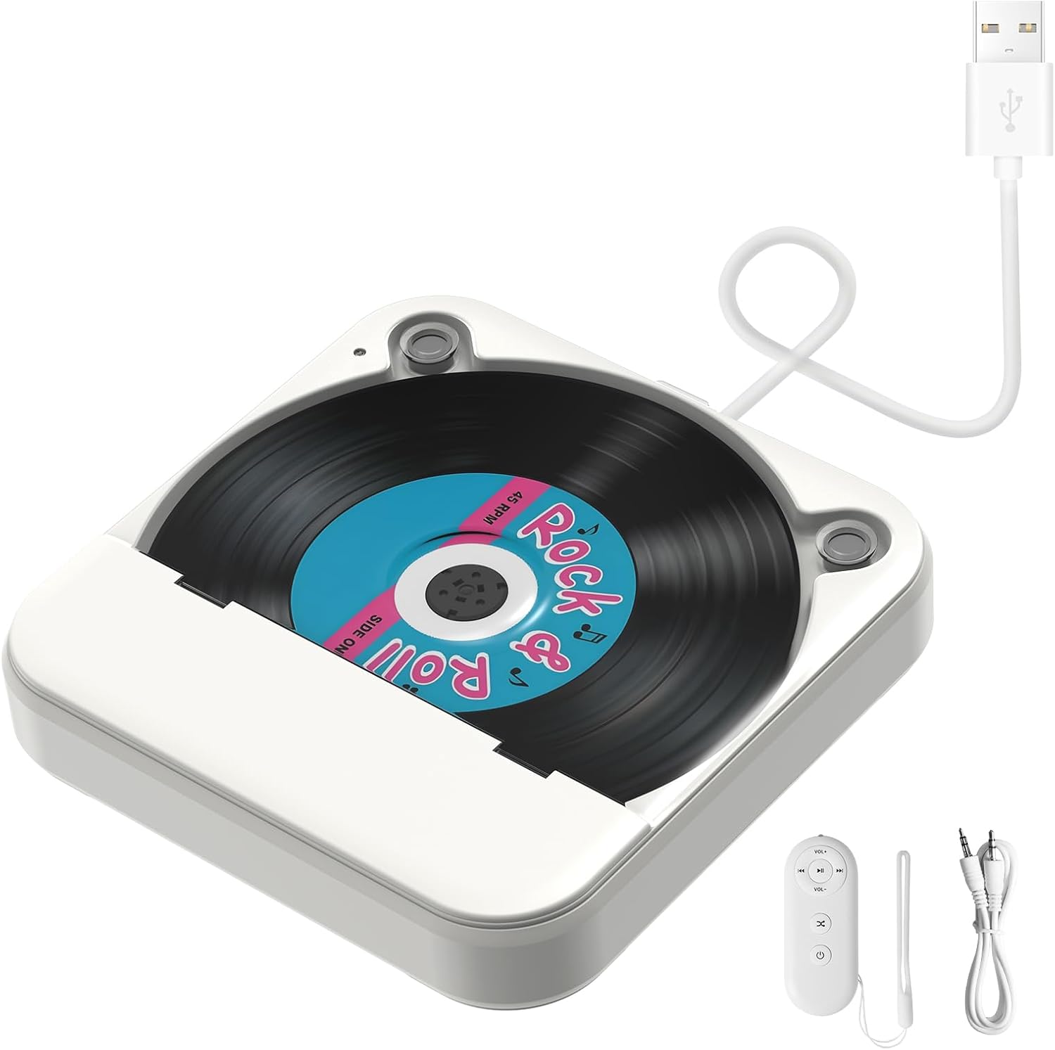 ENVYCLOUD External Portable CD Player for Car with USB Port AUX Port, Extra Extension Cable,White