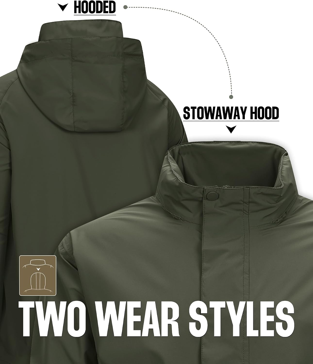 33,000ft Men's Waterproof Rain Jacket Packable Lightweight Hood Rain Shell image 2