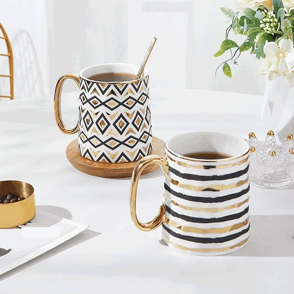 Tazas de Té Tazas Desayuno Taza Creativa Con Taza De Café De Cerámica Dorada Taza De Café De Gran Tamaño Para Bebidas Frías/calientes Fácil De Limpiar Multifuncional Tazas Tazas de Cafe ( Color : A ,