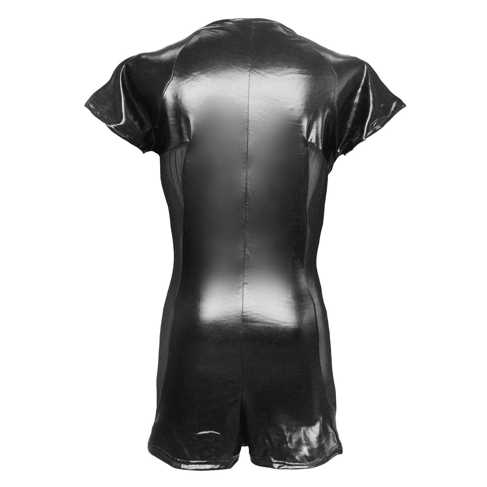 Mono brillante para hombre de cuero negro, traje de gato de cuerpo completo para hombres, sexy, látex, con cremallera, mono de goma, traje de leotardo
