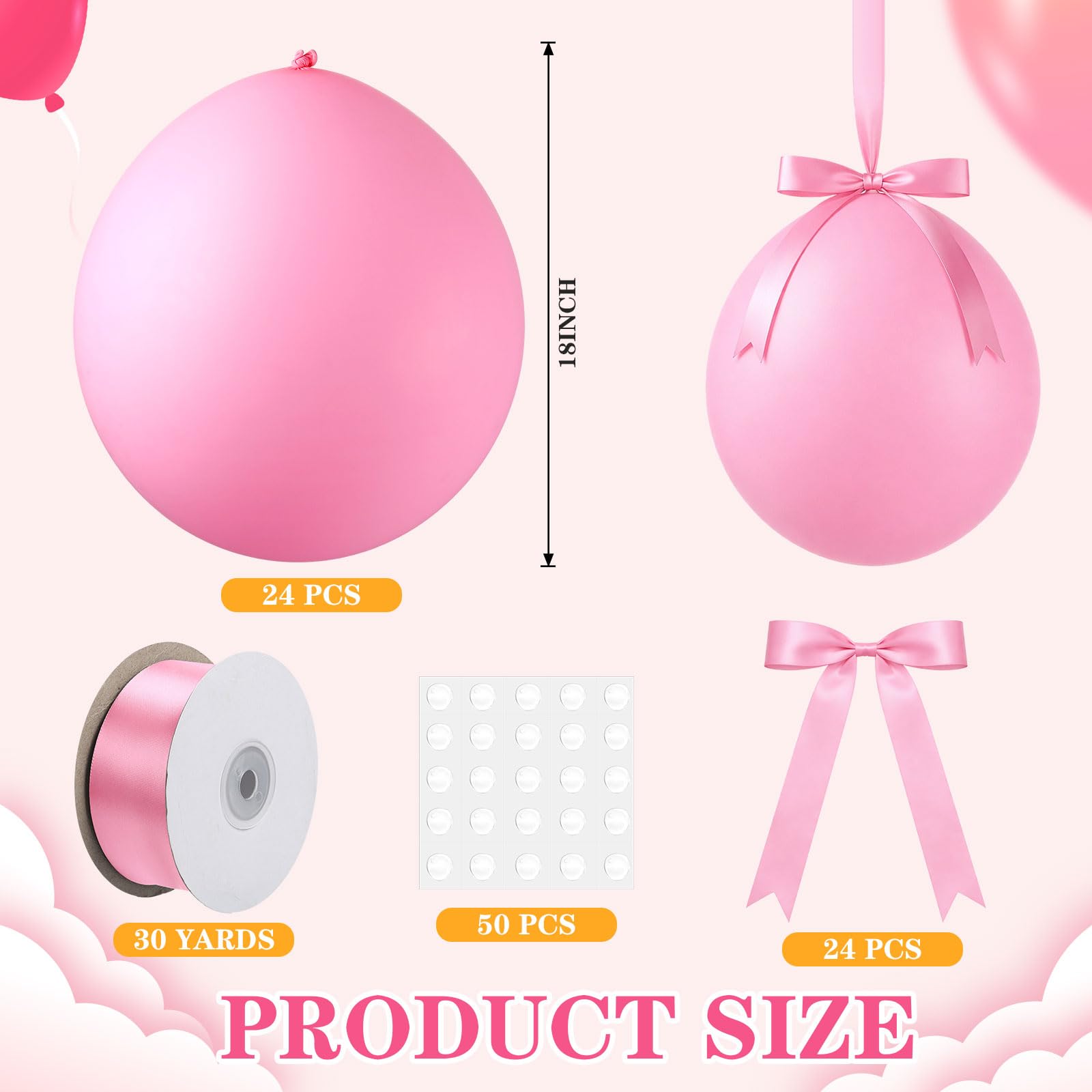 Shappy Set di 24 palloncini da appendere al soffitto 45,7 cm, grandi palloncini in lattice, rotondi, grandi, per feste, con fiocchi, nastro di raso, per laurea, compleanno, matrimonio, vacanze, feste