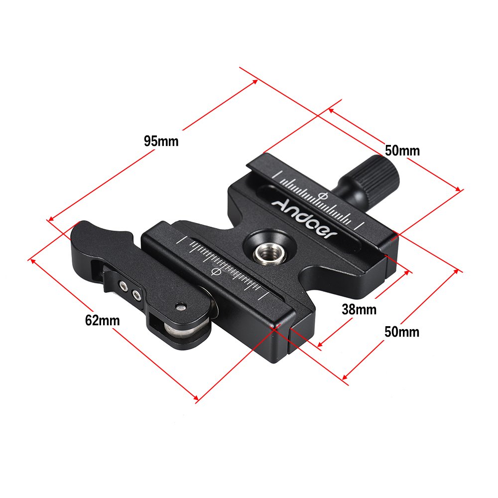 Andoer CL-50LS Quick Release Plate z regulowaną dźwignią przycisk 1/4" i 3/8" otwór na śrubę płyta statywu do Arca Swiss Standard płytka szybkozłączka głowica kulowa statyw