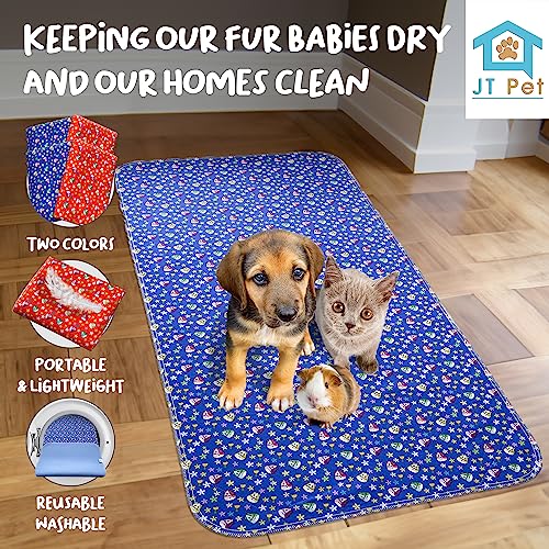 Image of Guinea Pig Cage Liner - Pack of 4 Washable Pee Pads for Dogs, Smooth Fleece Guinea Pig Bedding for Cage & Crates, Reusable & Waterproof Puppy Pee Pads - 47x24 Inches, Red Blue Piggies