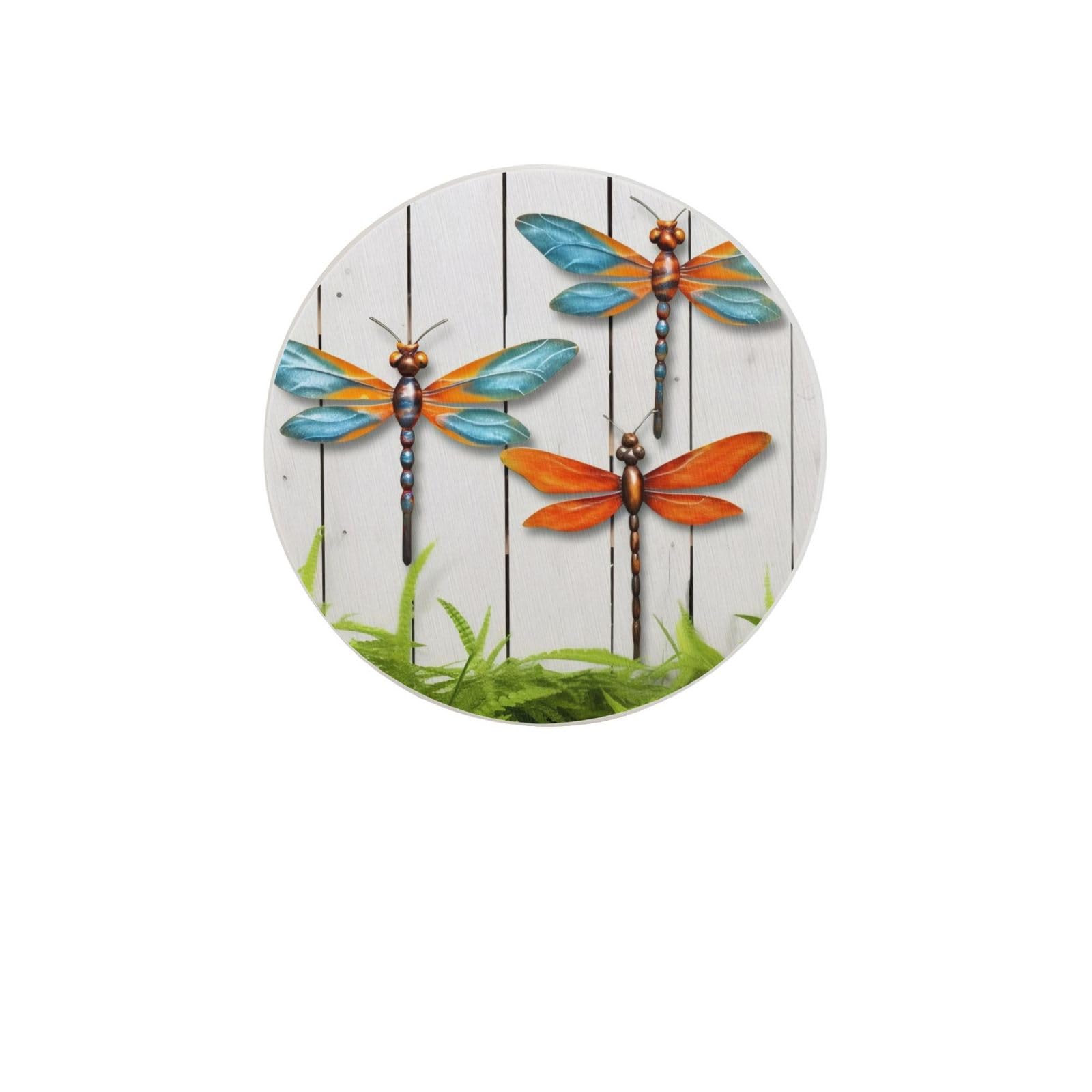 Dragonfly Fence Absorbent Drink Coasters Diatomaceous Round Coaster 4 Inch Reusable Cup Coasters Set 4pc