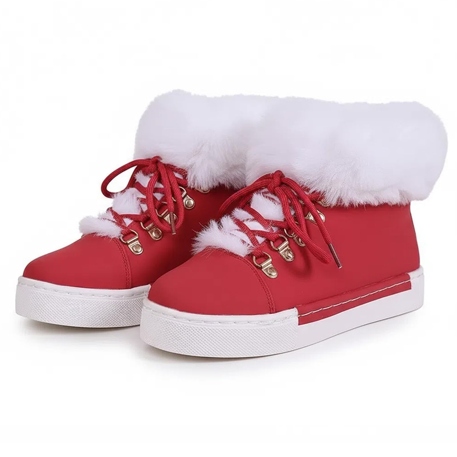 Womens Flat Lace-Up Snow Ankle Boots Fashionable Winter Warm Thick-Soled Non-Slip Plush Lined Work Boots Comfortable Casual Snow