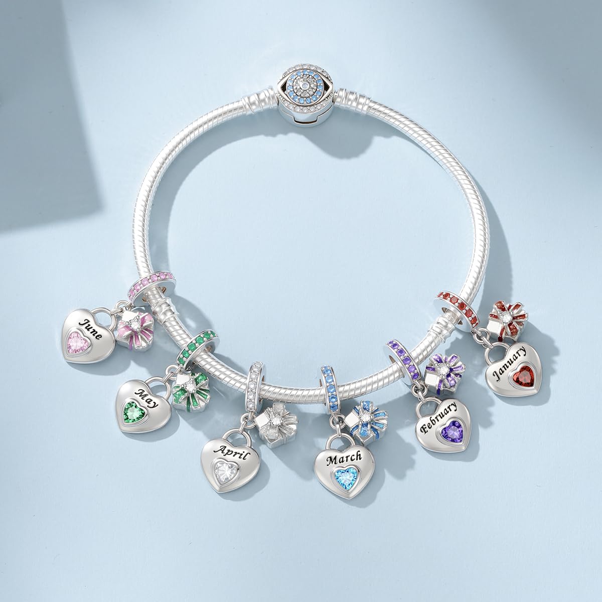 Charms en pierre de naissance en argent sterling 925 pour bracelet et collier Joyeux anniversaire charme jour de la mère Bijoux cadeau pour les femmes