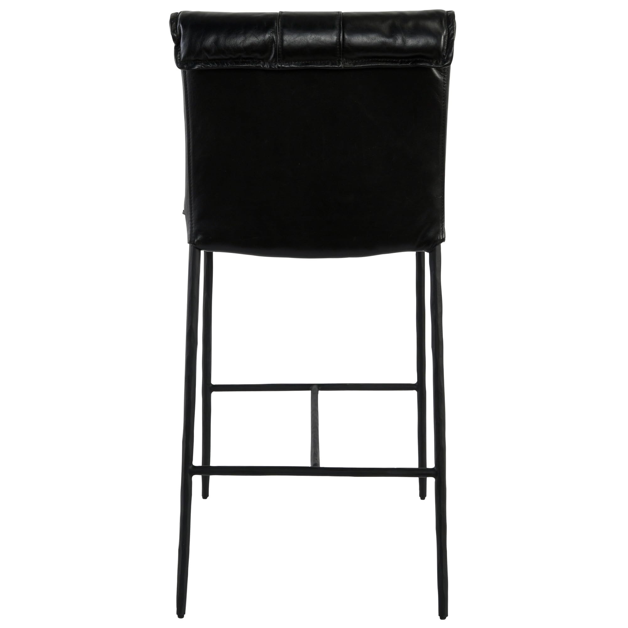 Benjara Iva 27 Inch Counter Stool Chair, Rolled Back, Iron, Black Top Grain Leather
