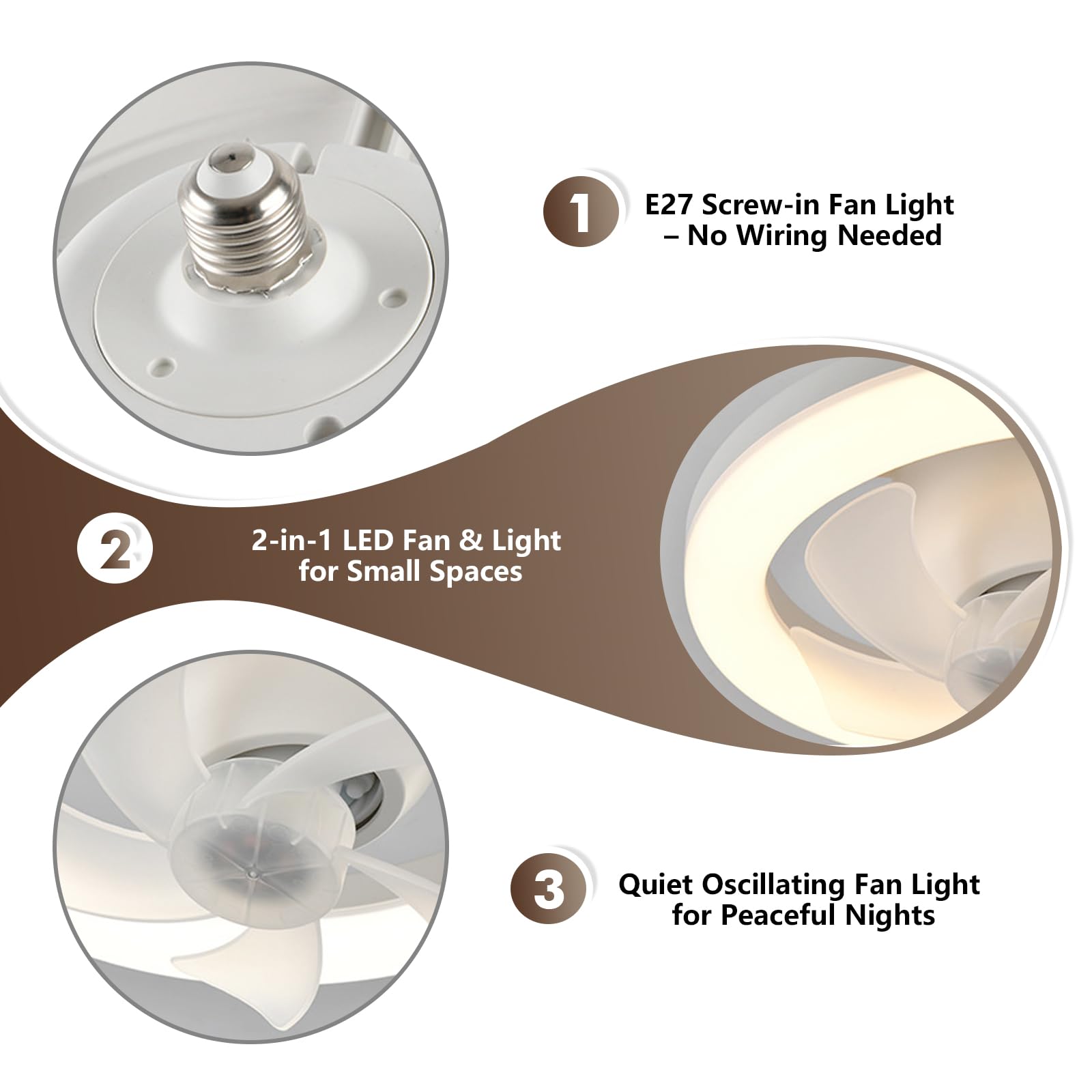 GOMETY Wentylator sufitowy z oświetleniem, lampa RGB z wentylatorem, 3 stopnie nawiewu, mała lampa sufitowa z wentylatorem, obracany o 360°, E27, możliwość ściemniania, z pilotem zdalnego sterowania
