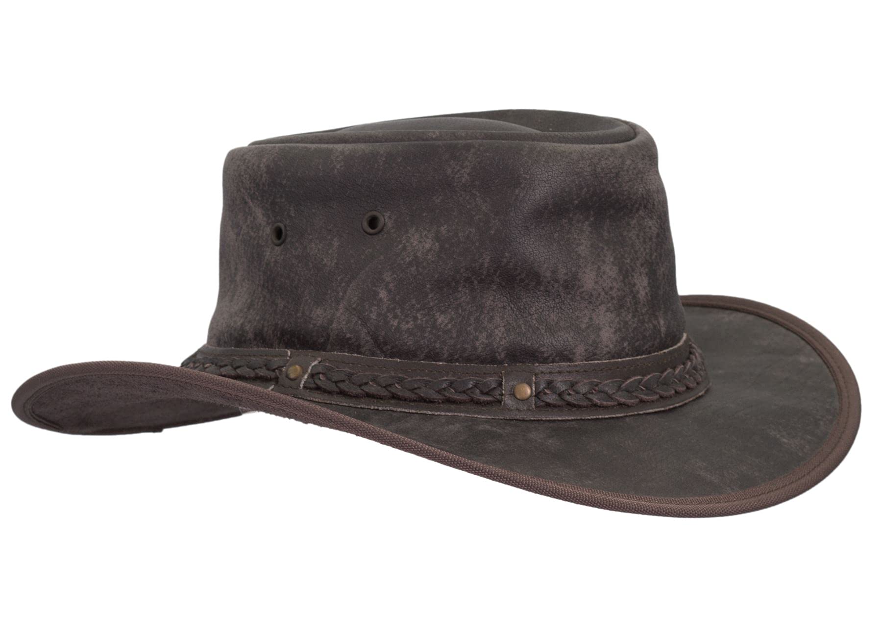 WALKER AND HAWKES - Leather Cowhide Canyon Outback Braided Hat - Brown - Medium (58cm)
